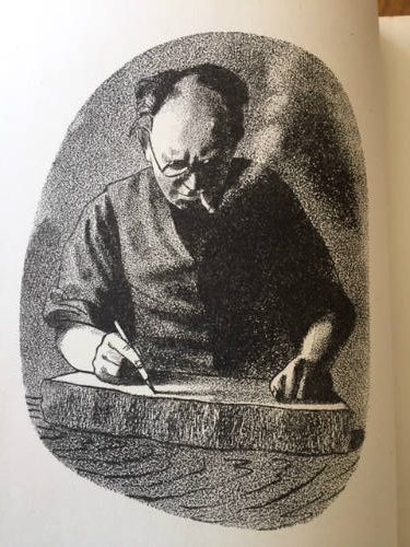 Barnett Freeman self-portrait drawing on a litho stone